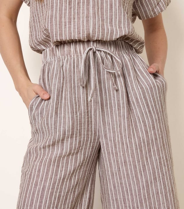 Blue Vanilla Women's Dark Brown Tie Stripe Wide Leg Trousers Blue Vanilla New Look - 3