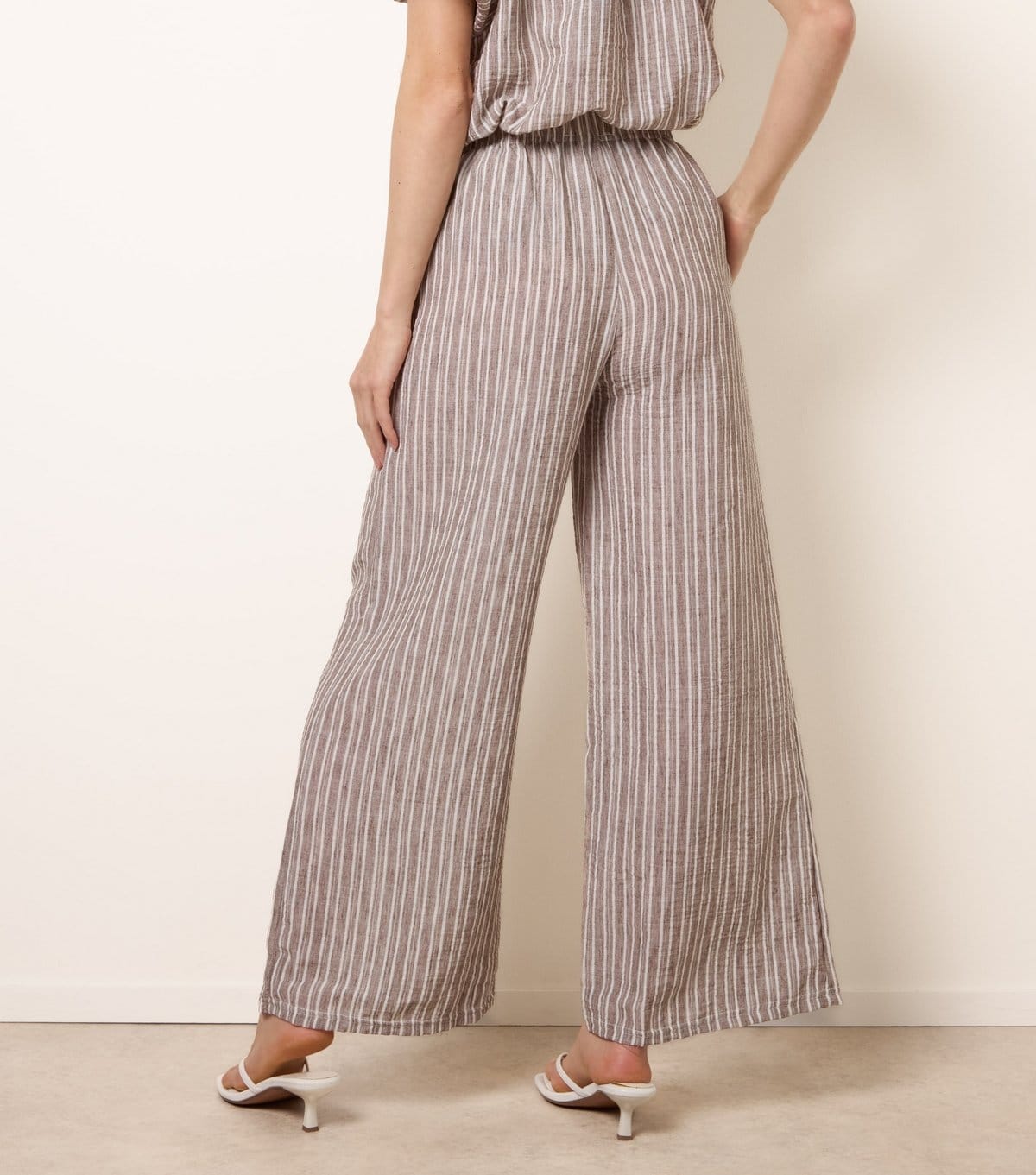 Blue Vanilla Women's Dark Brown Tie Stripe Wide Leg Trousers Blue Vanilla New Look - 4