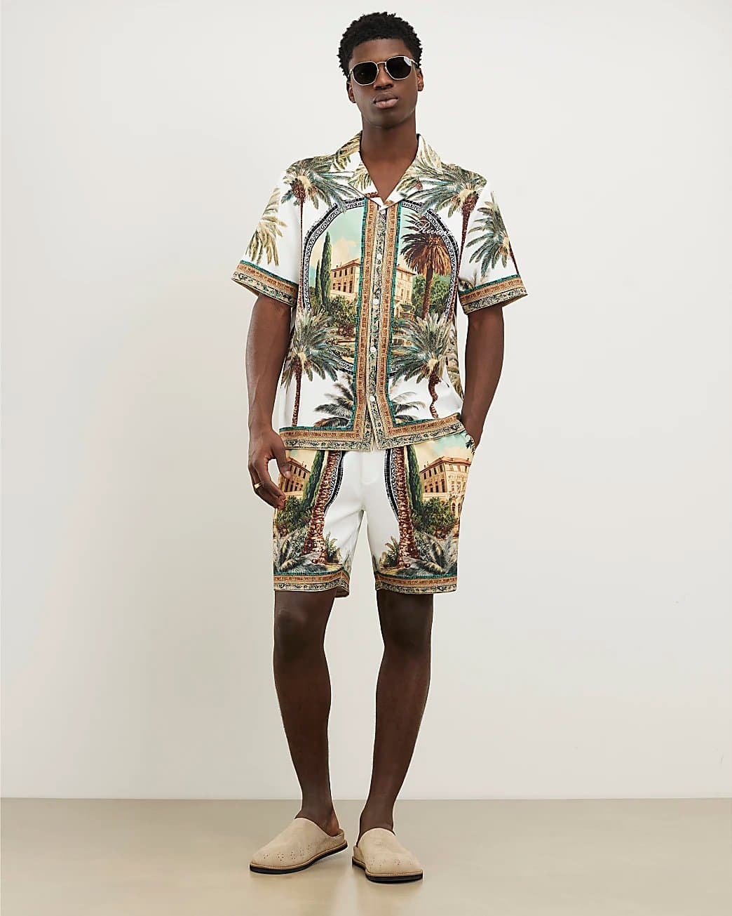 River Island Mens River Island Green Palm Tree Print Pull On Shorts
