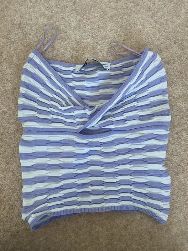 Bershka Lilac and white striped ruched bandeau crop top