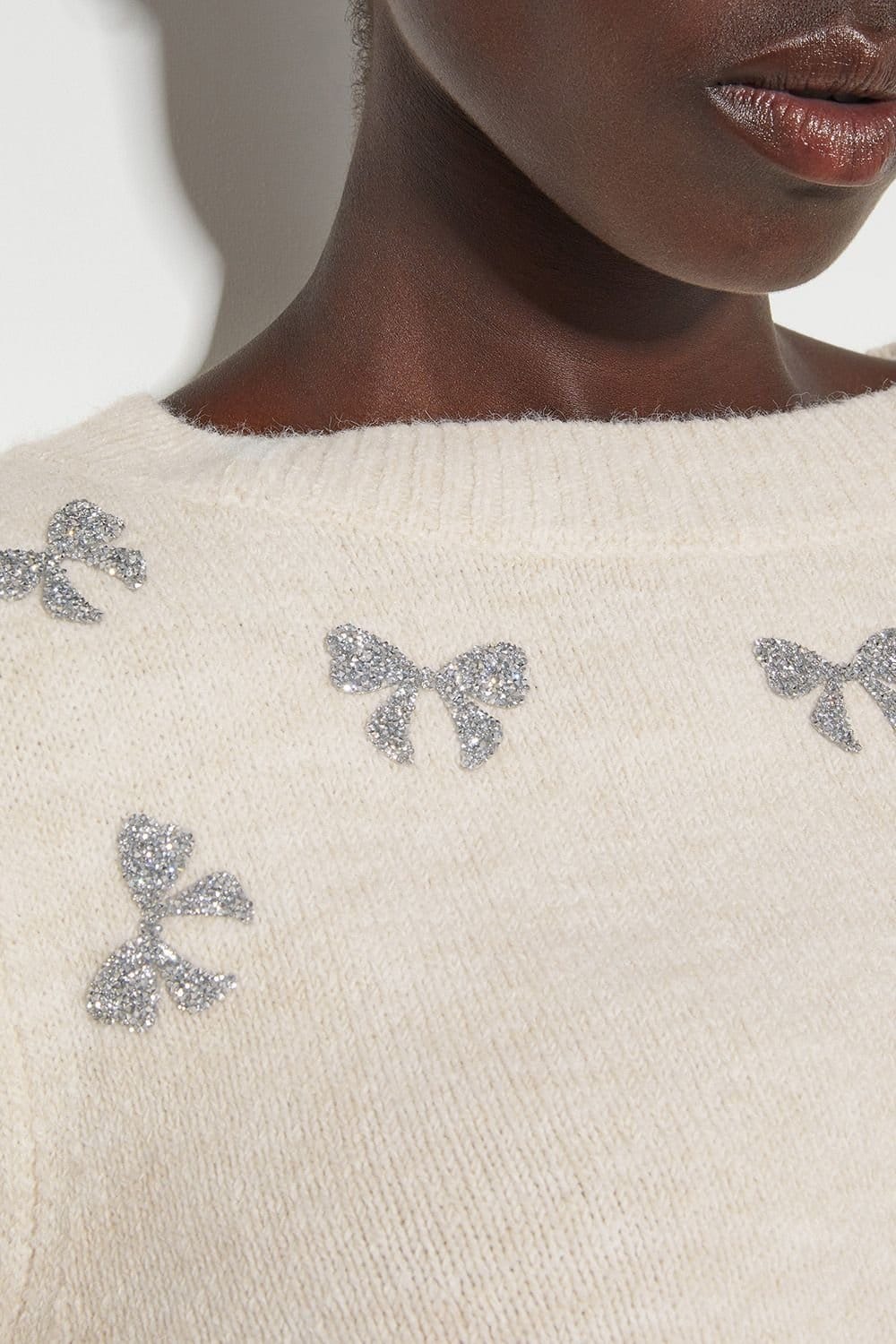 Monsoon Monsoon Women's Mal Glitter Bow Jumper Ivory - 4