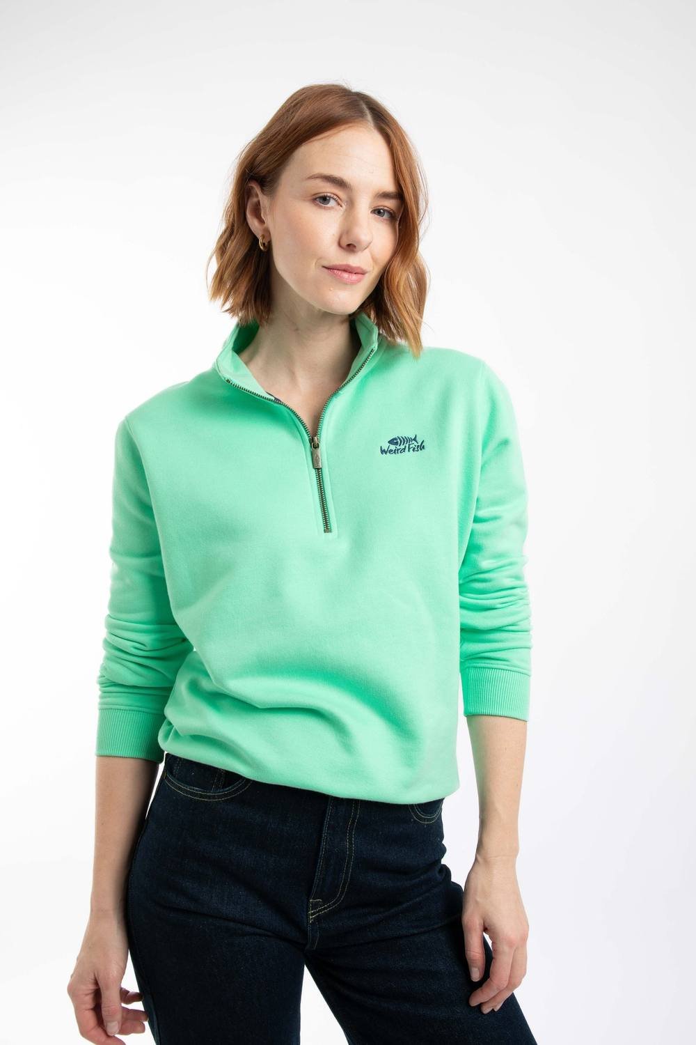 Weird Fish Weird Fish Women's Avery 1/4 Zip Sweatshirt in Light Green - 3
