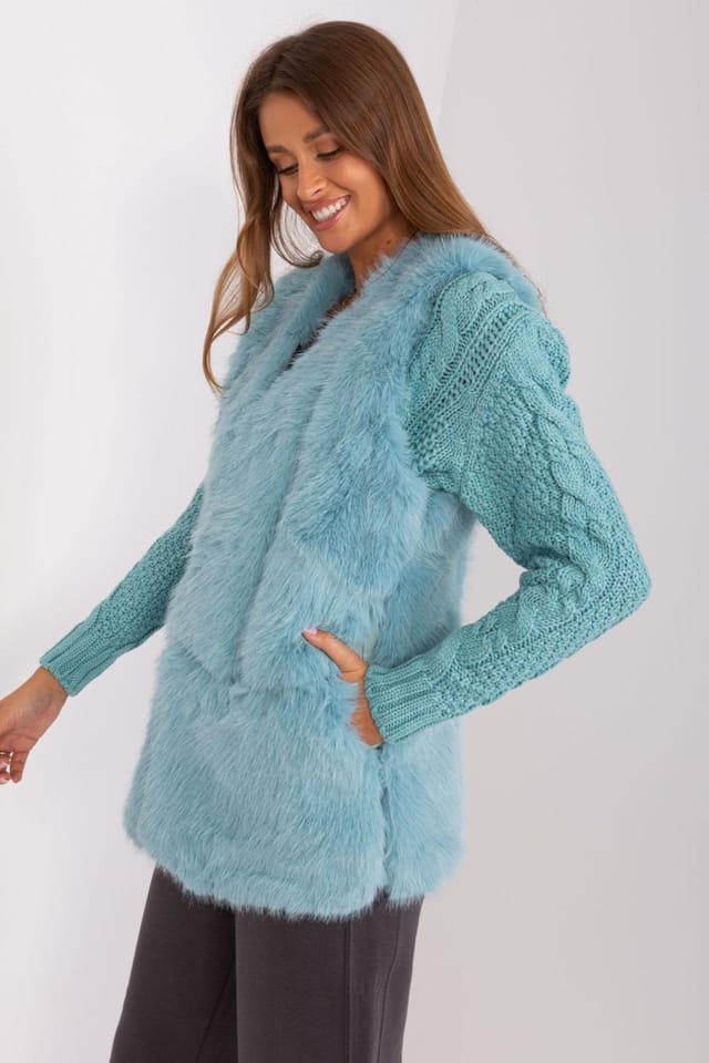 Love Lace Love Lace Women's Soft Fur Vest with Pockets for Autumn Wear in Blue - 2