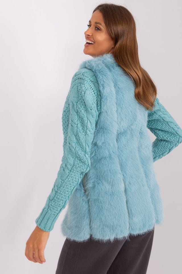 Love Lace Love Lace Women's Soft Fur Vest with Pockets for Autumn Wear in Blue - 3