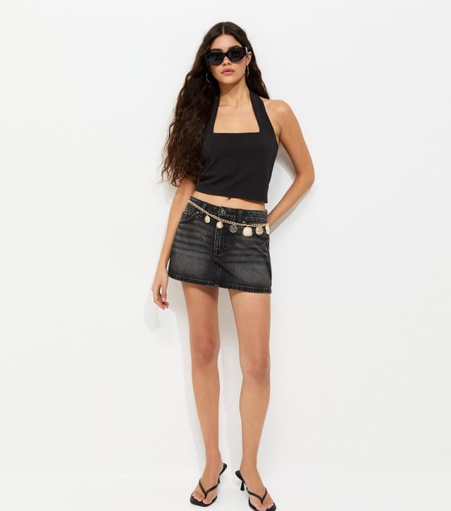 New Look Women's Black Cotton Bleach Effect Micro Denim Skort New Look - 3