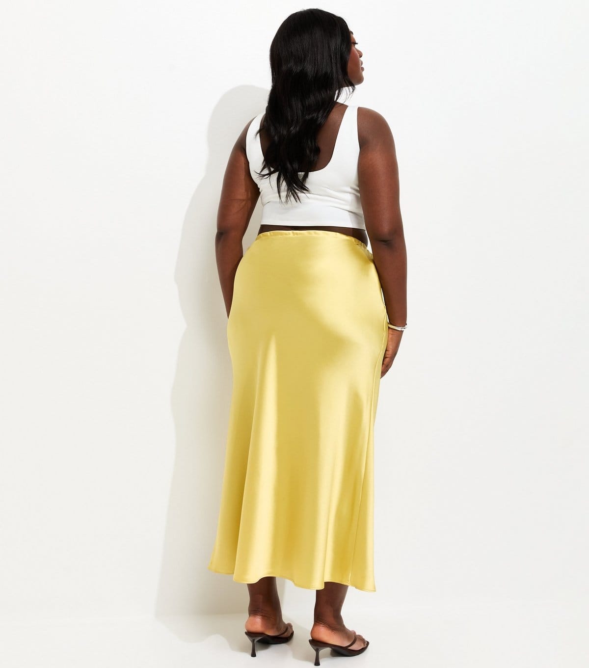 New Look Women's Plus Size Light Green Satin Bias Cut Midi Skirt Curves New Look - 4