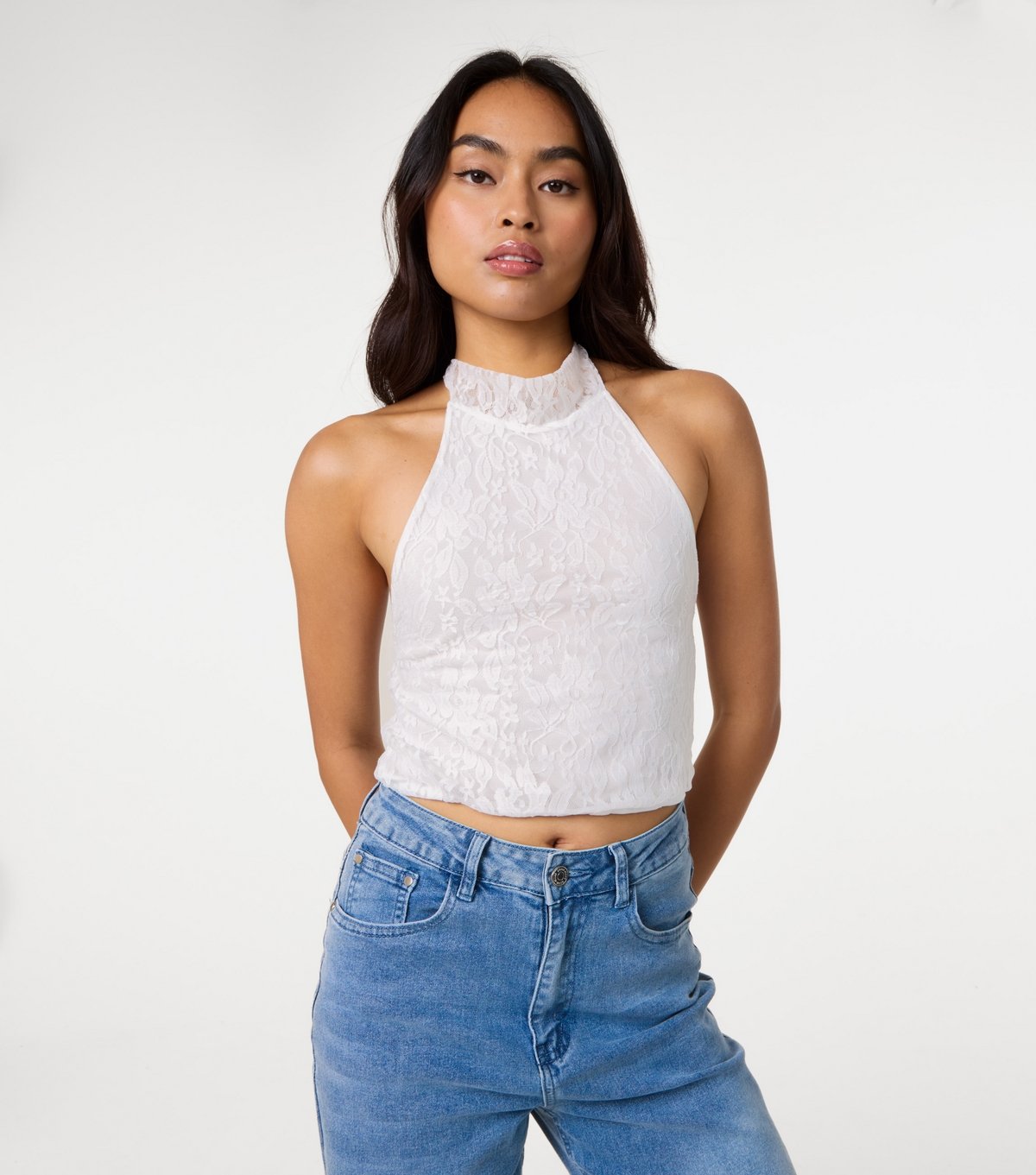 Pink Vanilla Women's Off White Lace Bubble Hem Halter Neck Top Pink Vanilla New Look - 3