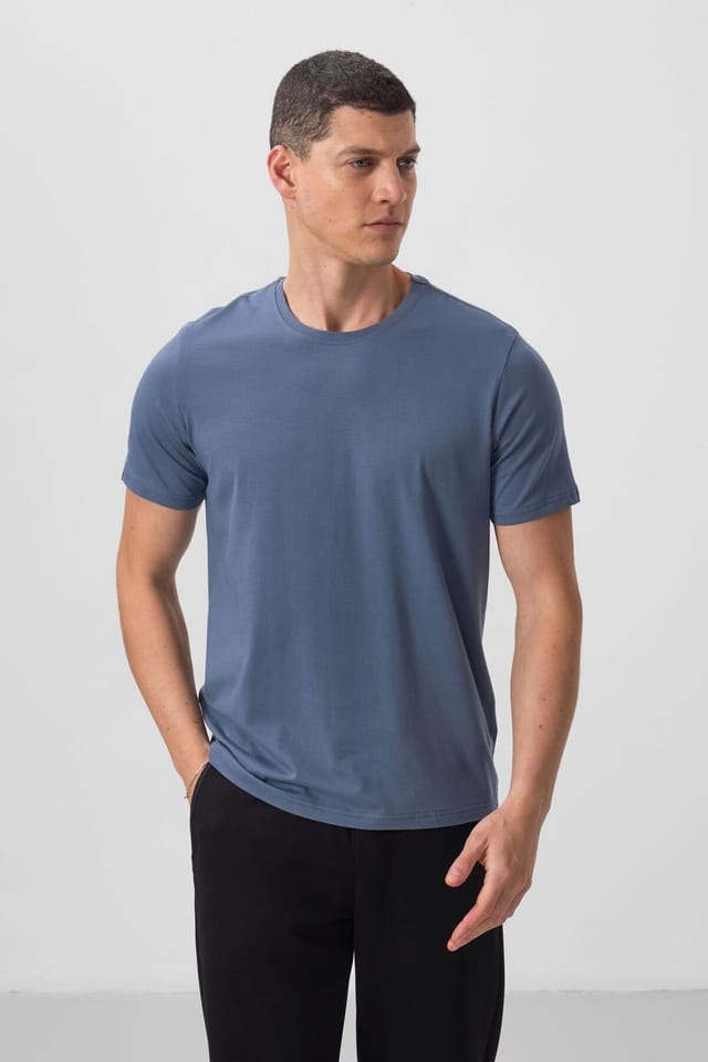Tommy Life Tommy Life Men's Cotton Elastane Crew Neck T-Shirt in Blue - 2