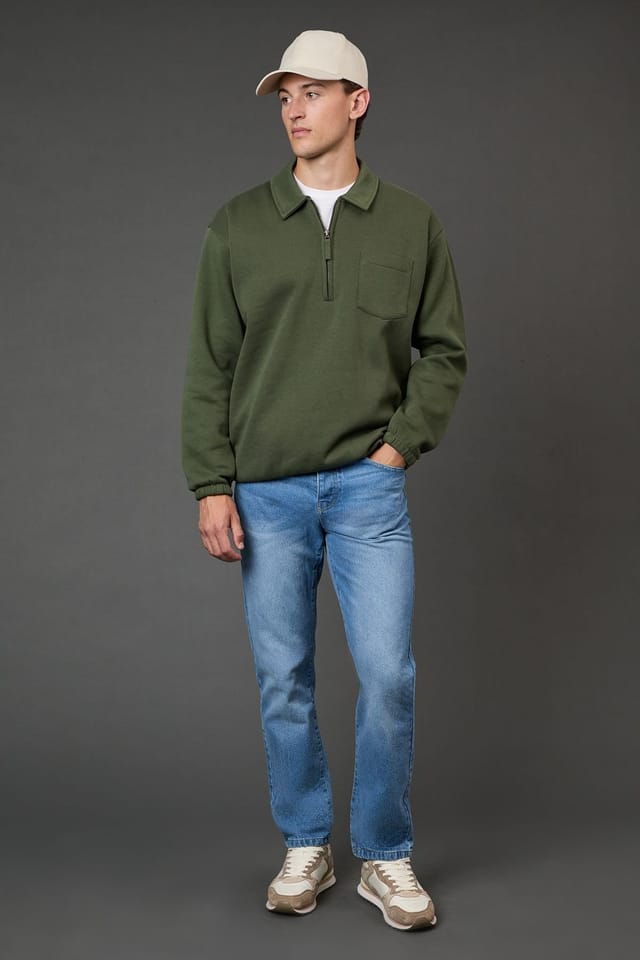 Burton Burton Men's Khaki Half Zip Neck Jersey Jumper - 2