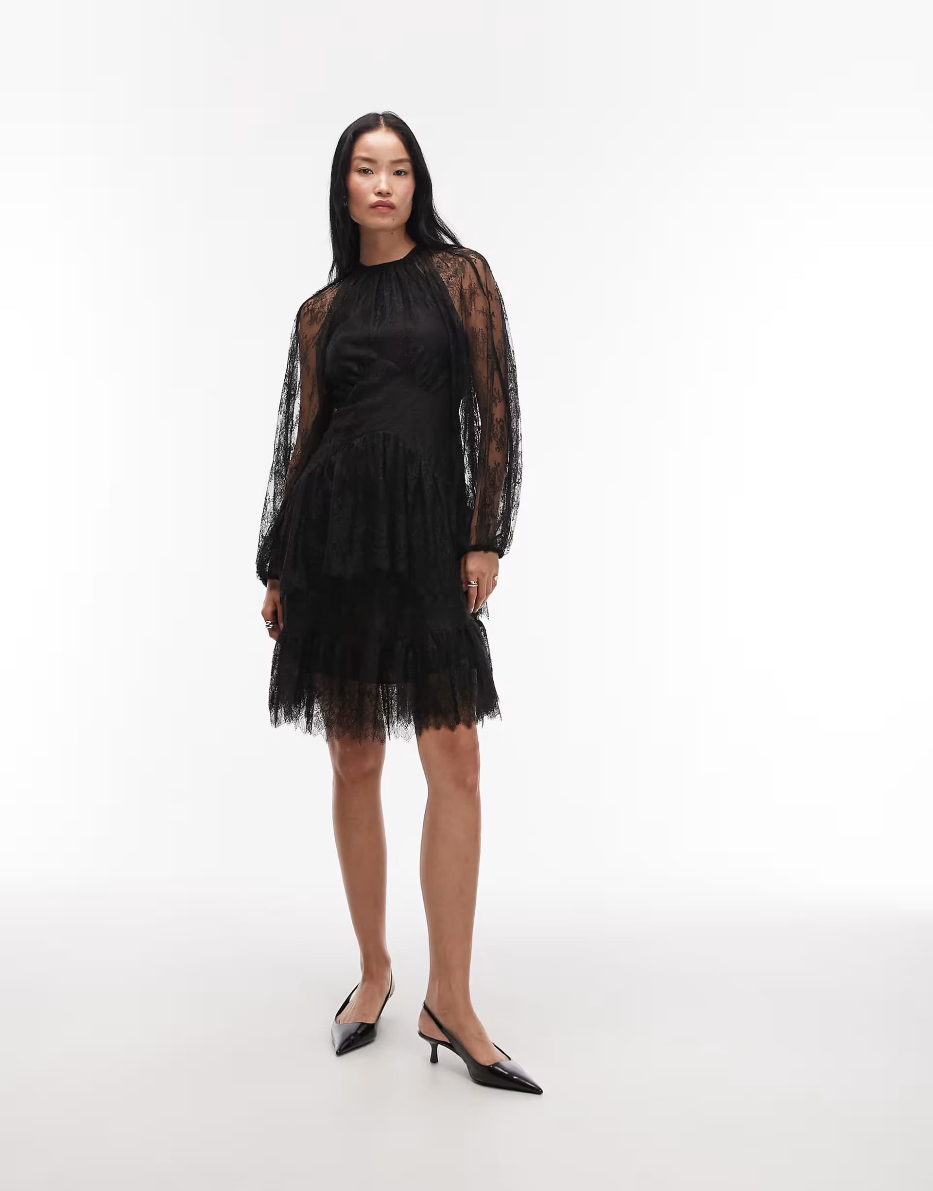 ASOS & Other Stories long sleeve lace mini dress in black