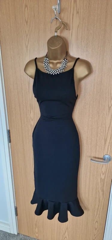 PrettyLittleThing Pretty Little Thing BNWT black midi bodycon pencil dress mermaid frill ruffle strappy