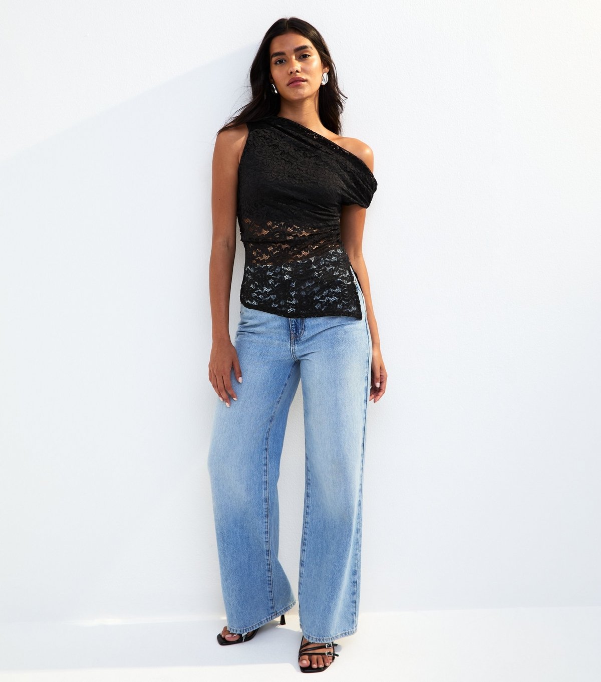 New Look Women's Black Lace Frill Fallen Shoulder Top New Look - 3