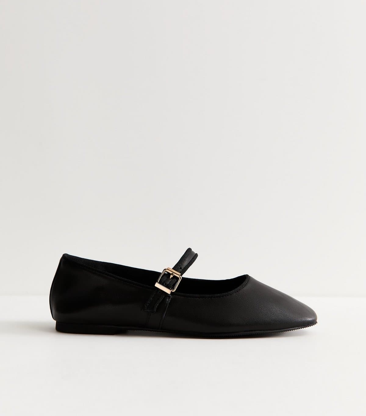 New Look Women's Premium Real Leather Black Mary Jane Flats New Look