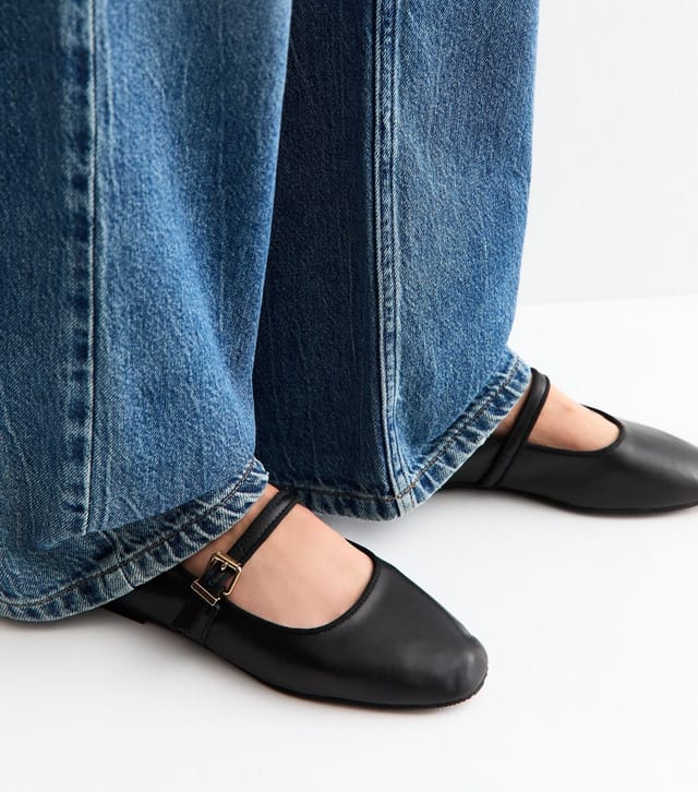 New Look Women's Premium Real Leather Black Mary Jane Flats New Look - 2
