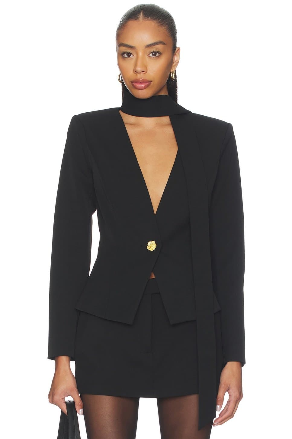 revolve Revolve Tie Neck Blazer with L'AGENCE in Black