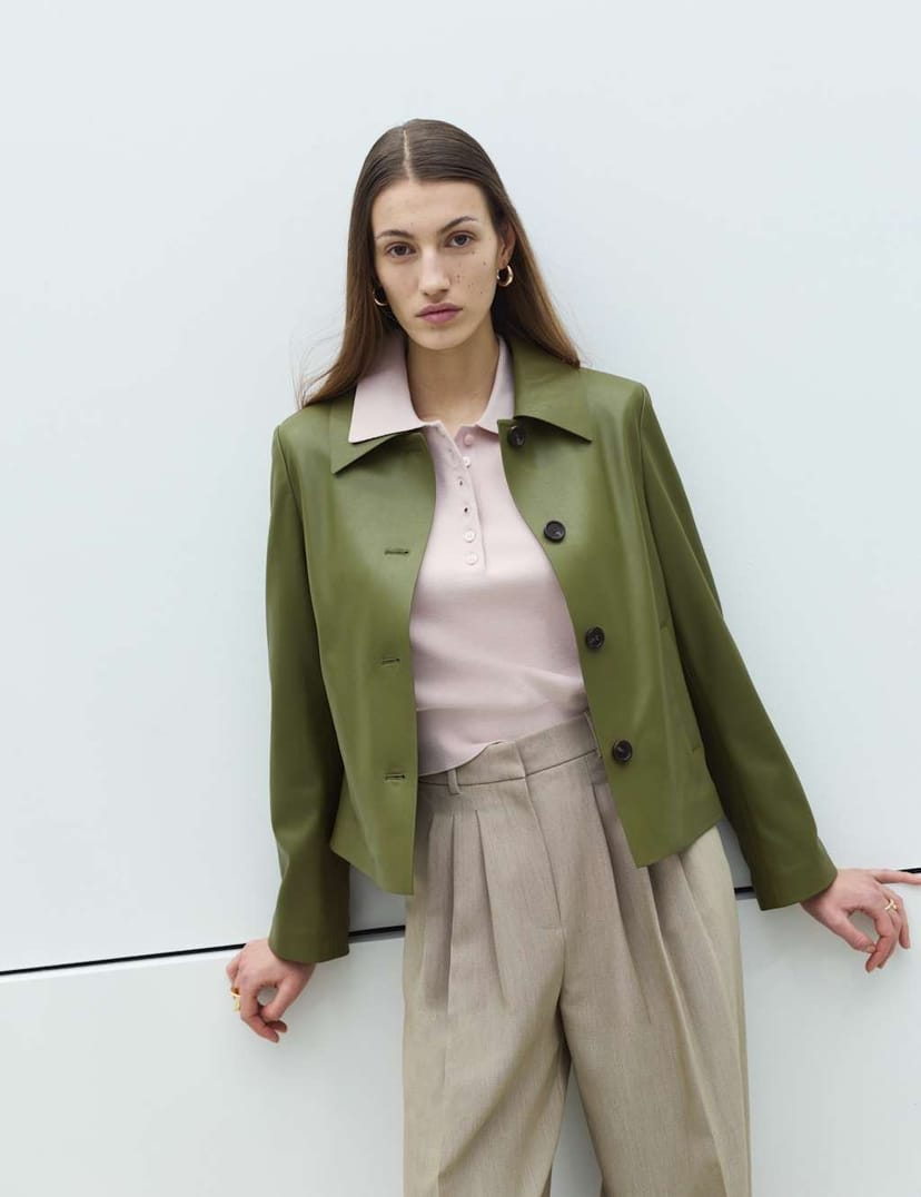 Marks & Spencer M&S Faux Leather Collared Jacket Bright Sage - 1