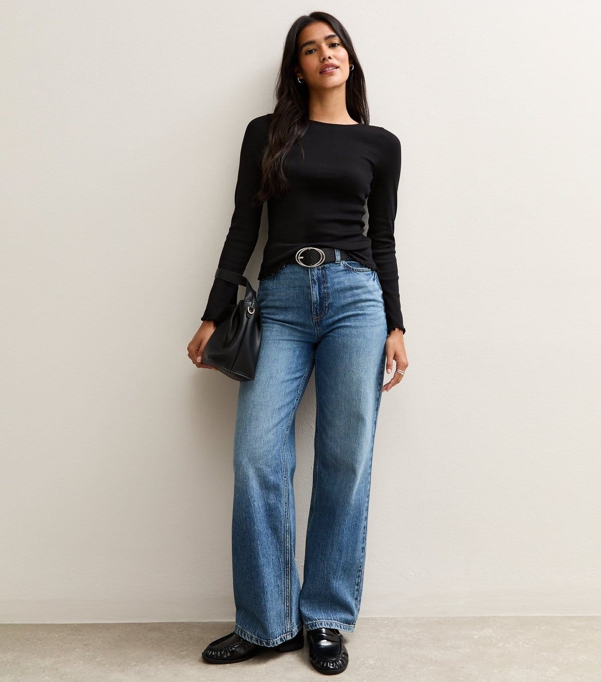 New Look Women's Black Ribbed Crew Neck Long Sleeve Top New Look - 4