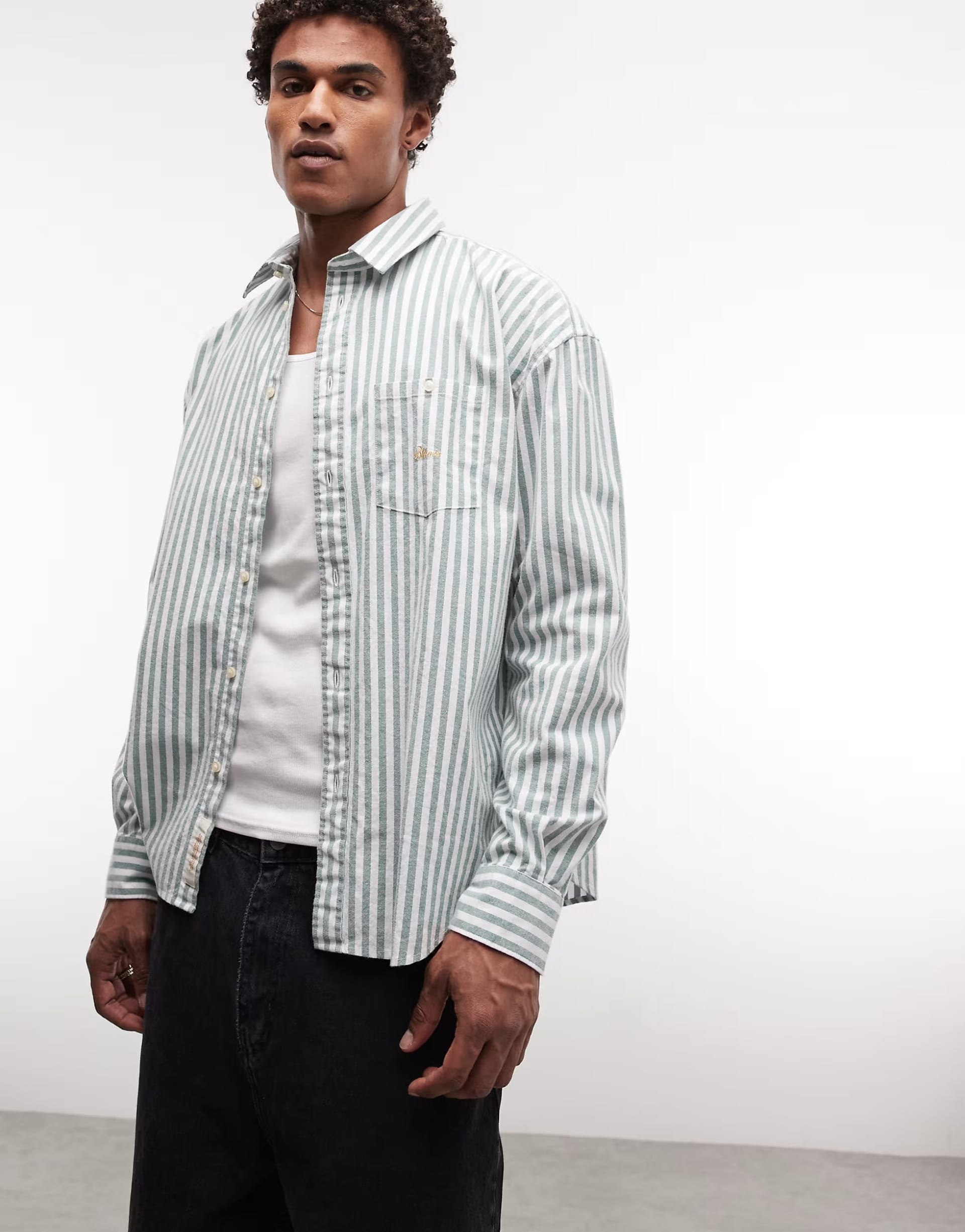 ASOS Green Stripe Long-Sleeve Shirt