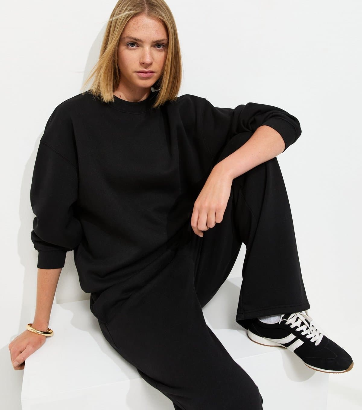 New Look Women's Black Cotton Rich Wide Leg Joggers New Look
