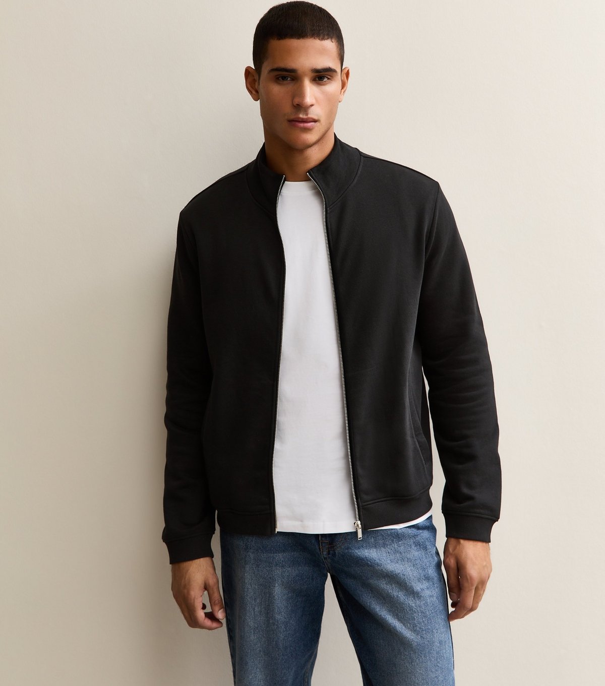 New Look Men's Black Zip Up High Neck Sweatshirt New Look - 2