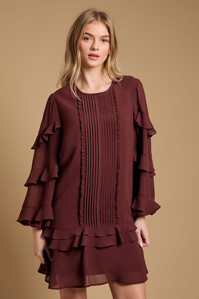Oasis Oasis Women's Ruffle Tiered Mini Dress in Chocolate - 2