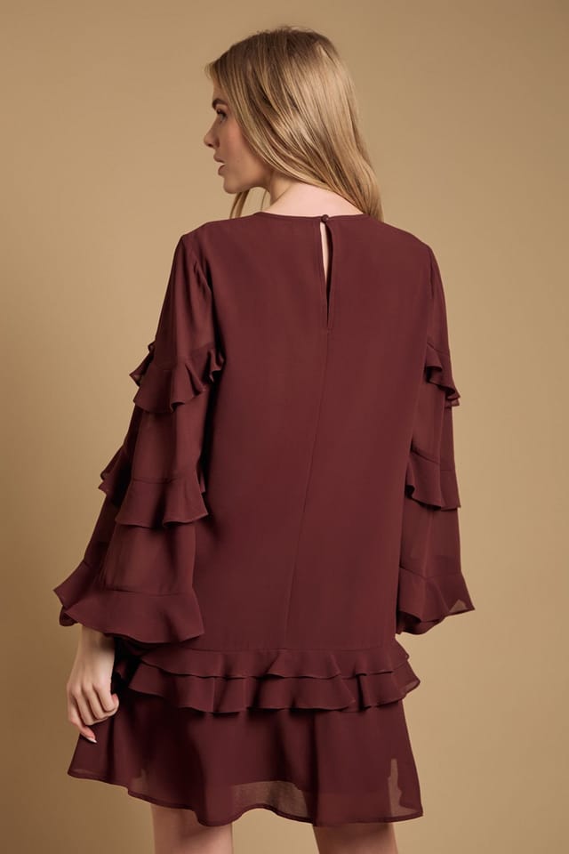 Oasis Oasis Women's Ruffle Tiered Mini Dress in Chocolate - 3