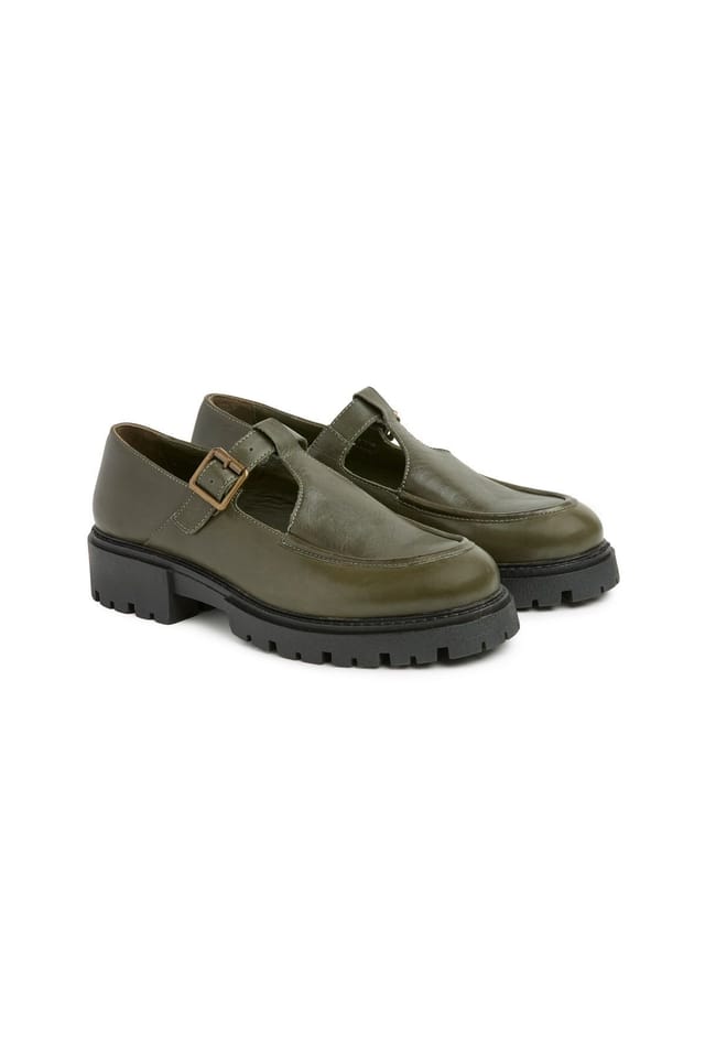 Celtic & Co Celtic & Co Women's Chunky T Bar Loafer in Olive - 2