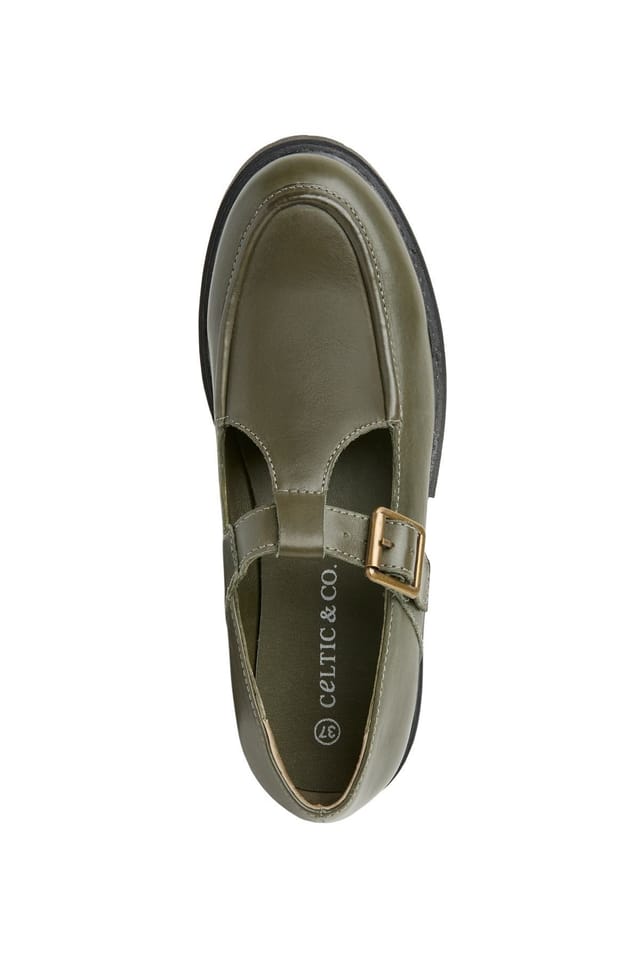 Celtic & Co Celtic & Co Women's Chunky T Bar Loafer in Olive - 3