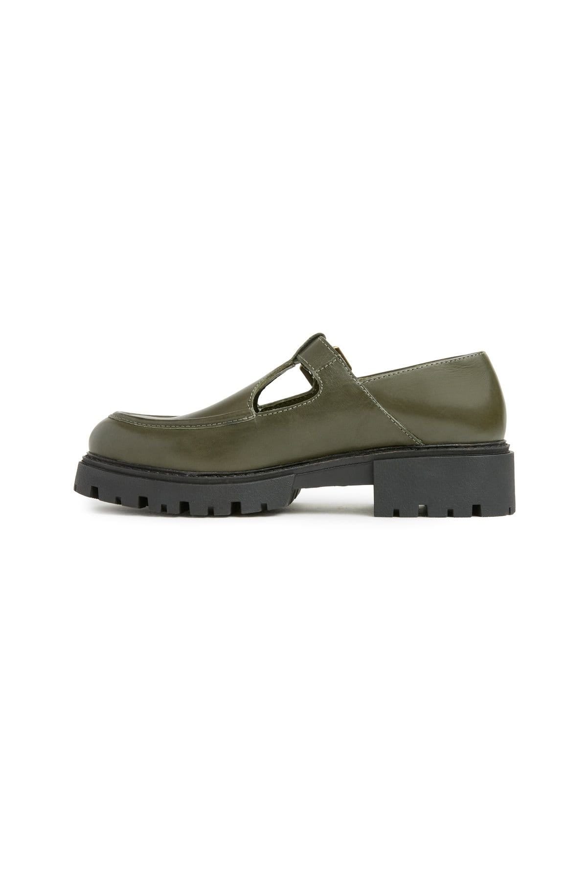 Celtic & Co Celtic & Co Women's Chunky T Bar Loafer in Olive - 4
