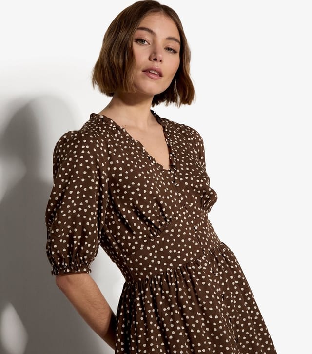 Apricot Women's Brown Mini Dot Print Button Front Midi Dress Apricot New Look - 2