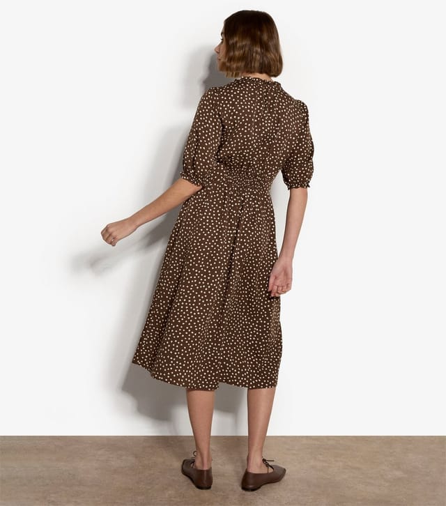 Apricot Women's Brown Mini Dot Print Button Front Midi Dress Apricot New Look - 3