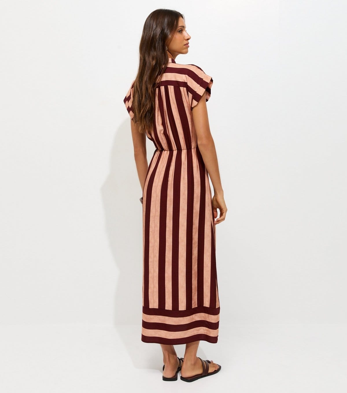New Look Women's Brown Striped Short Sleeve Midi Shirt Dress New Look - 4