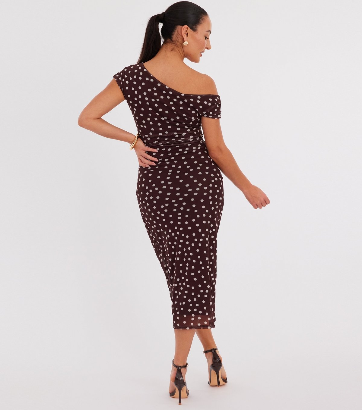 Quiz Women's Petite Dark Brown Mesh Polka Dot Quiz New Look - 3