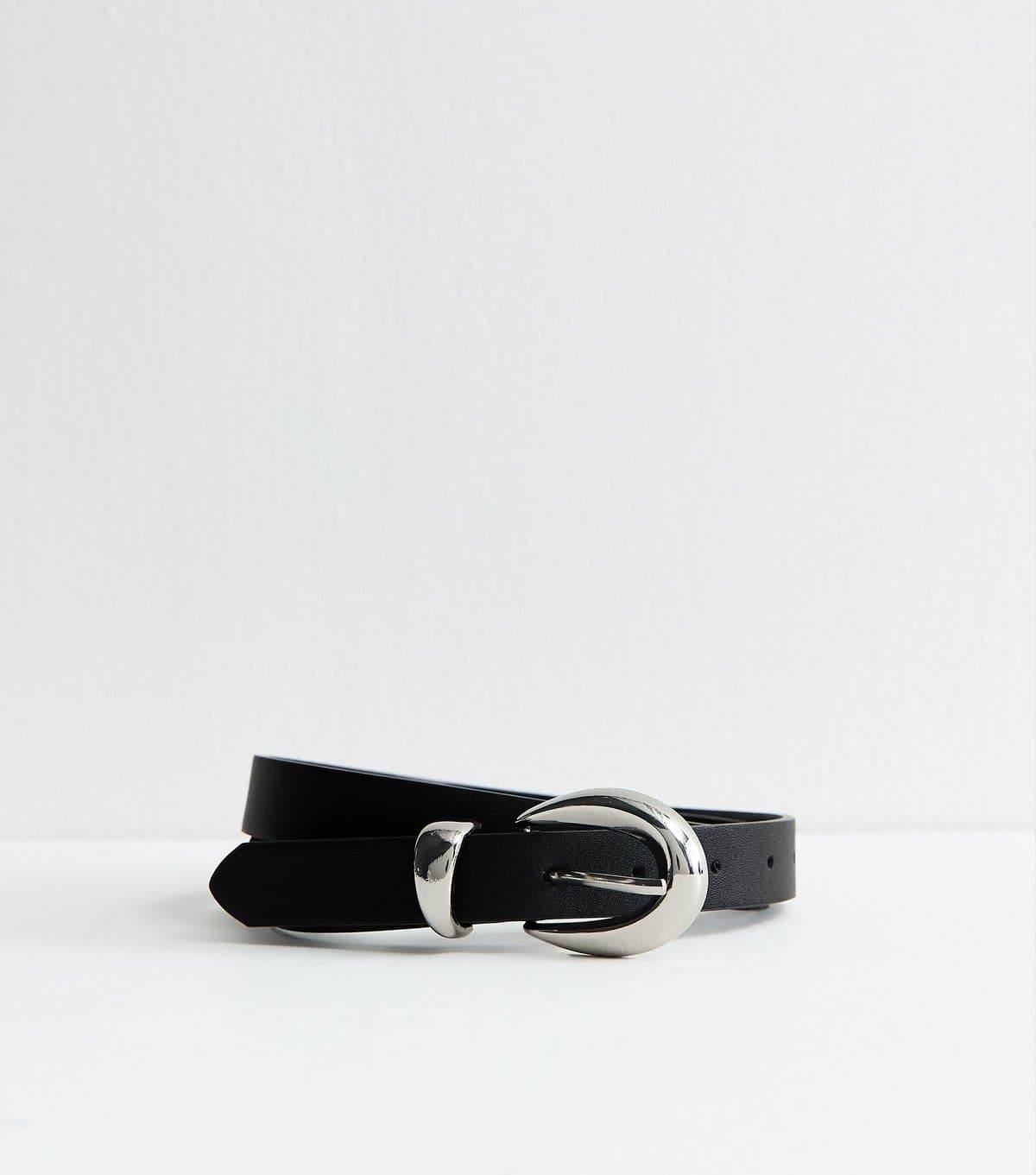New Look Black Faux Leather Oval Buckle Belt New Look