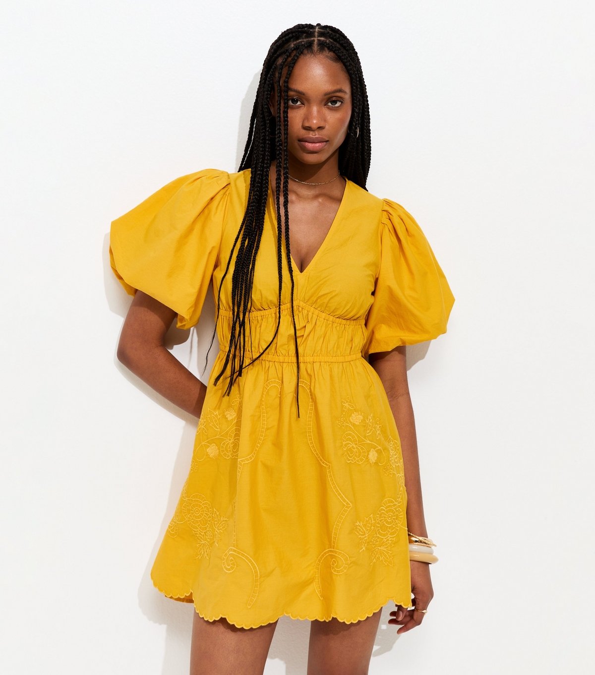 New Look Women's Yellow Embroidered Cutwork Mini Dress New Look - 1