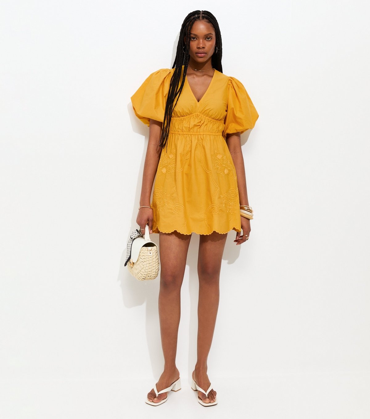 New Look Women's Yellow Embroidered Cutwork Mini Dress New Look - 2