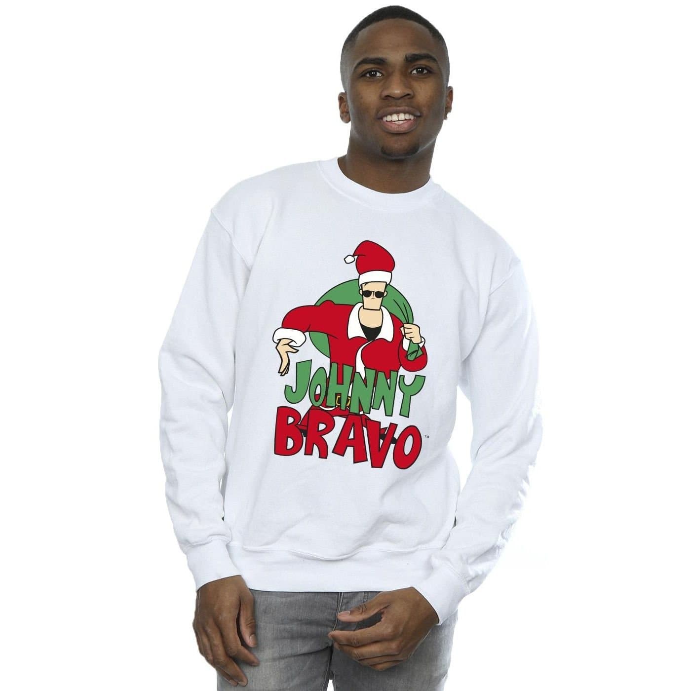 Johnny Bravo Johnny Bravo Men's Johnny Christmas Sweatshirt in White