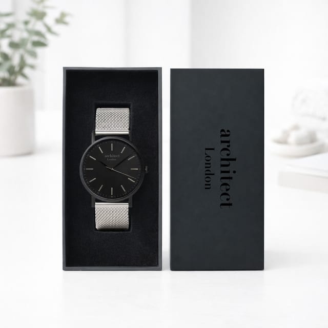 Wear We Met Wear We Met Men's Personalised Architect London Minimalist Watch - Engraved in Silver - 3