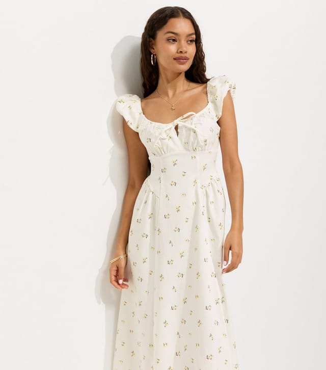 New Look Women's Petite Cream Floral Print Milkmaid Midi Dress New Look - 2