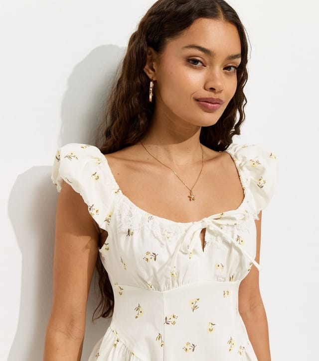 New Look Women's Petite Cream Floral Print Milkmaid Midi Dress New Look - 3