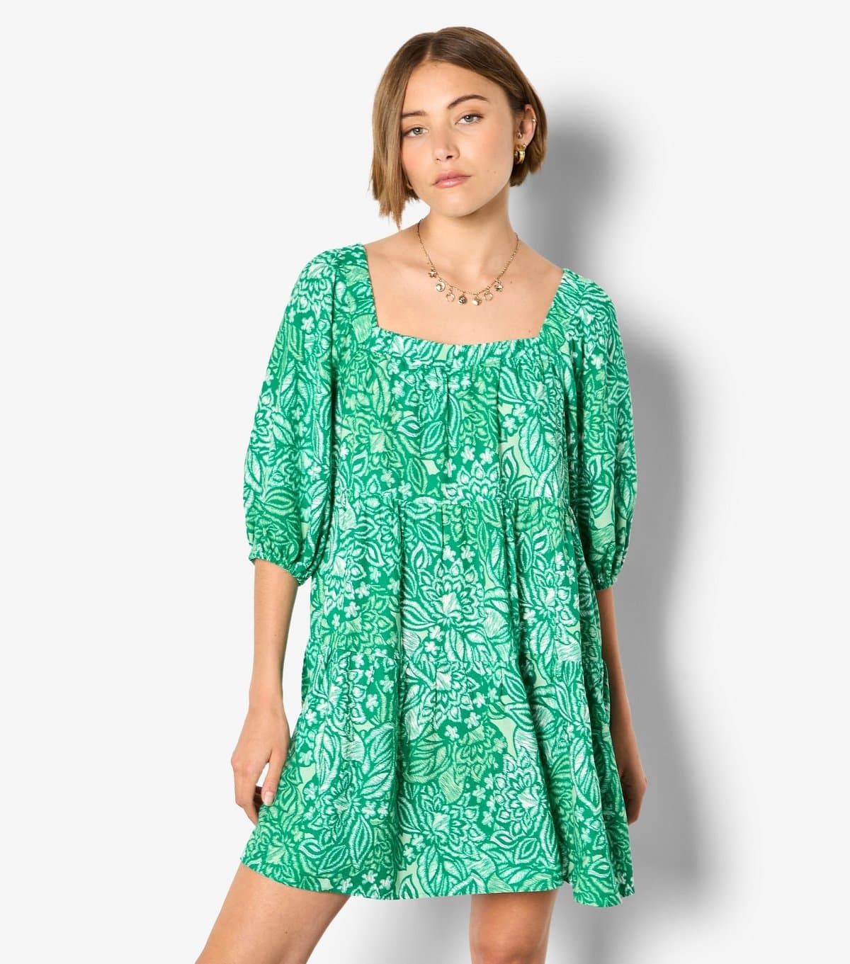 Apricot Women's Green Floral Print Tiered Dress Apricot New Look