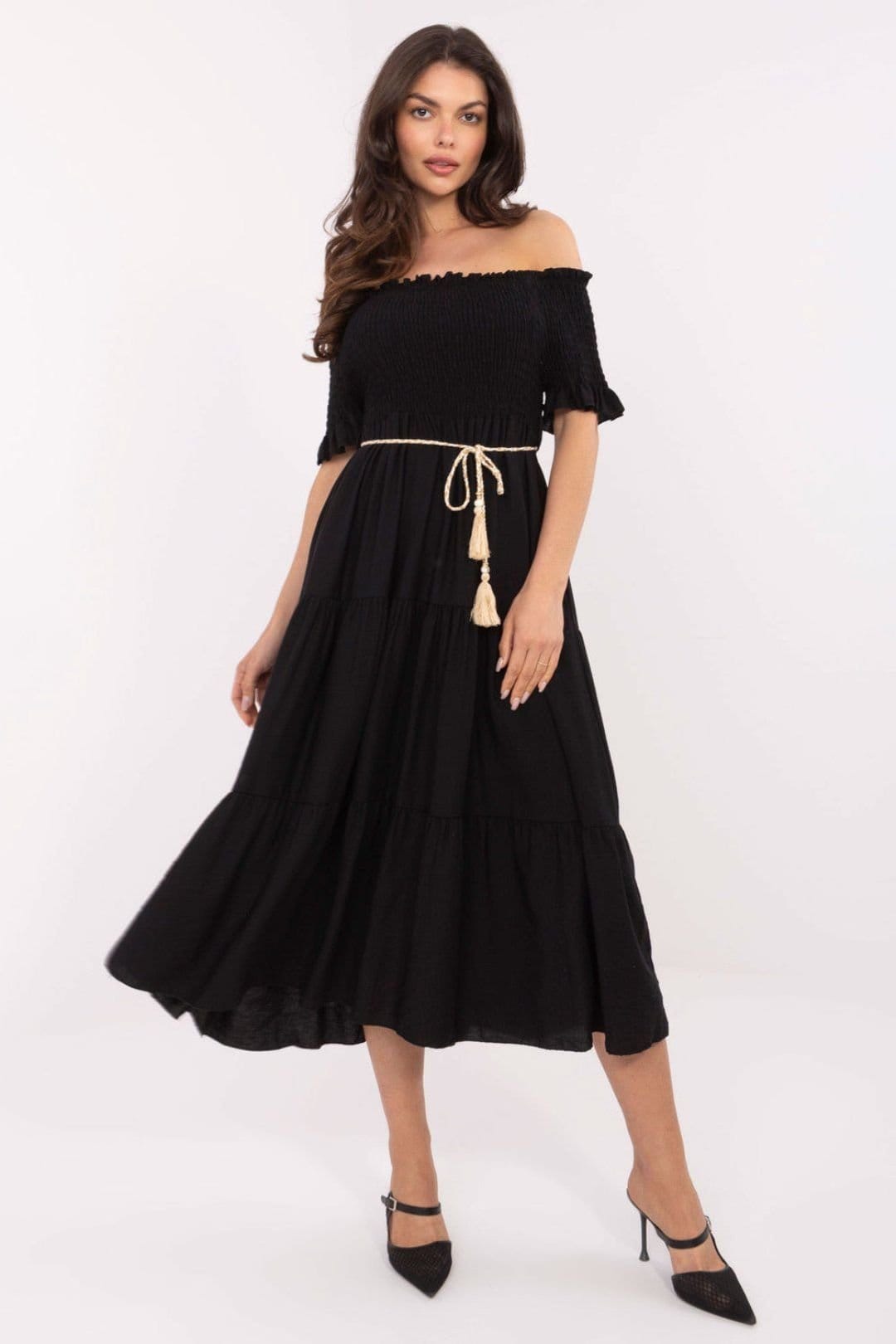 Love Lace Black Viscose/Nylon Flared Midi Dress