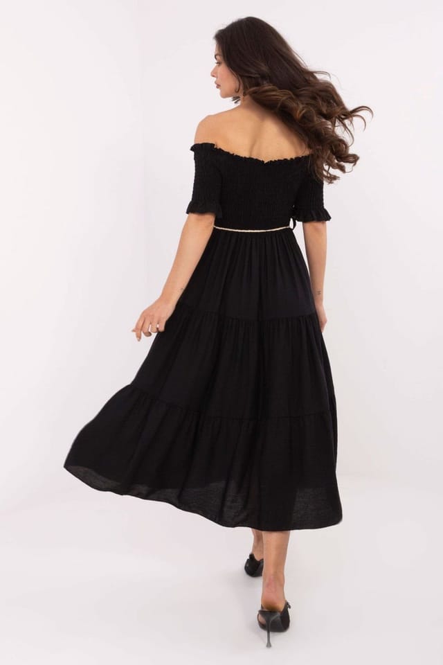 Love Lace Love Lace Women's Flared Summer Midi Dress with Ruffle Spanish Neck in Black - 3