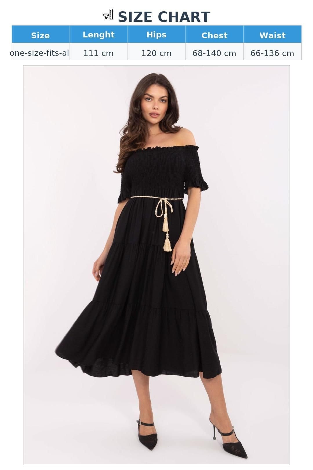 Love Lace Love Lace Women's Flared Summer Midi Dress with Ruffle Spanish Neck in Black - 4