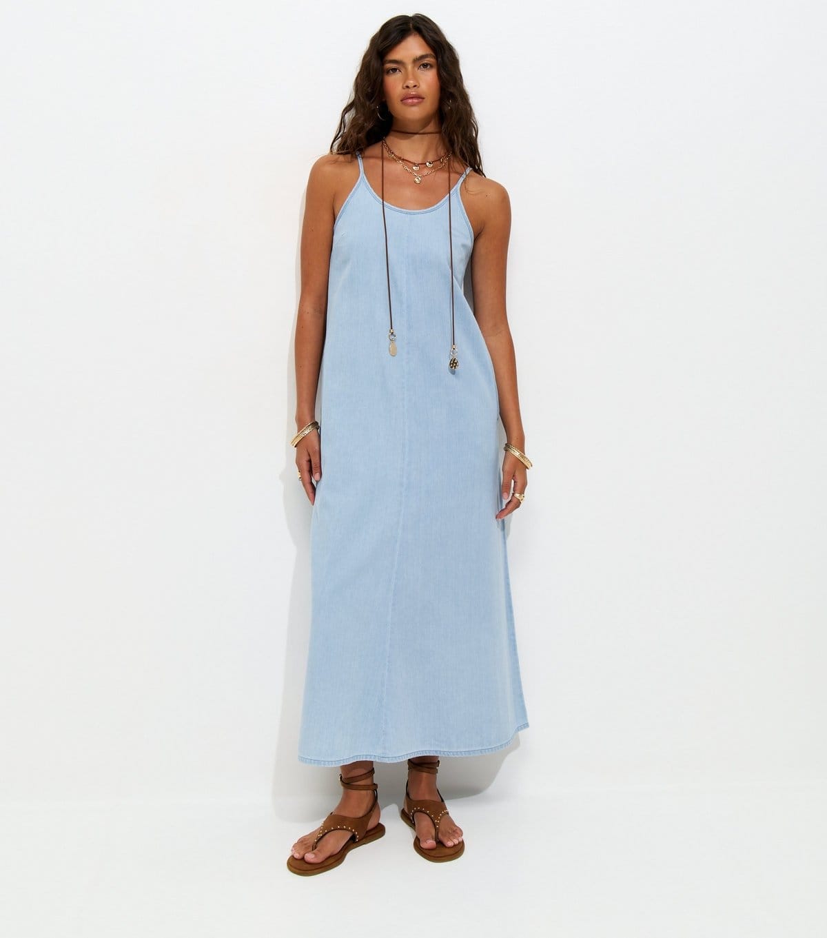 New Look Light Blue Denim Midi Dress