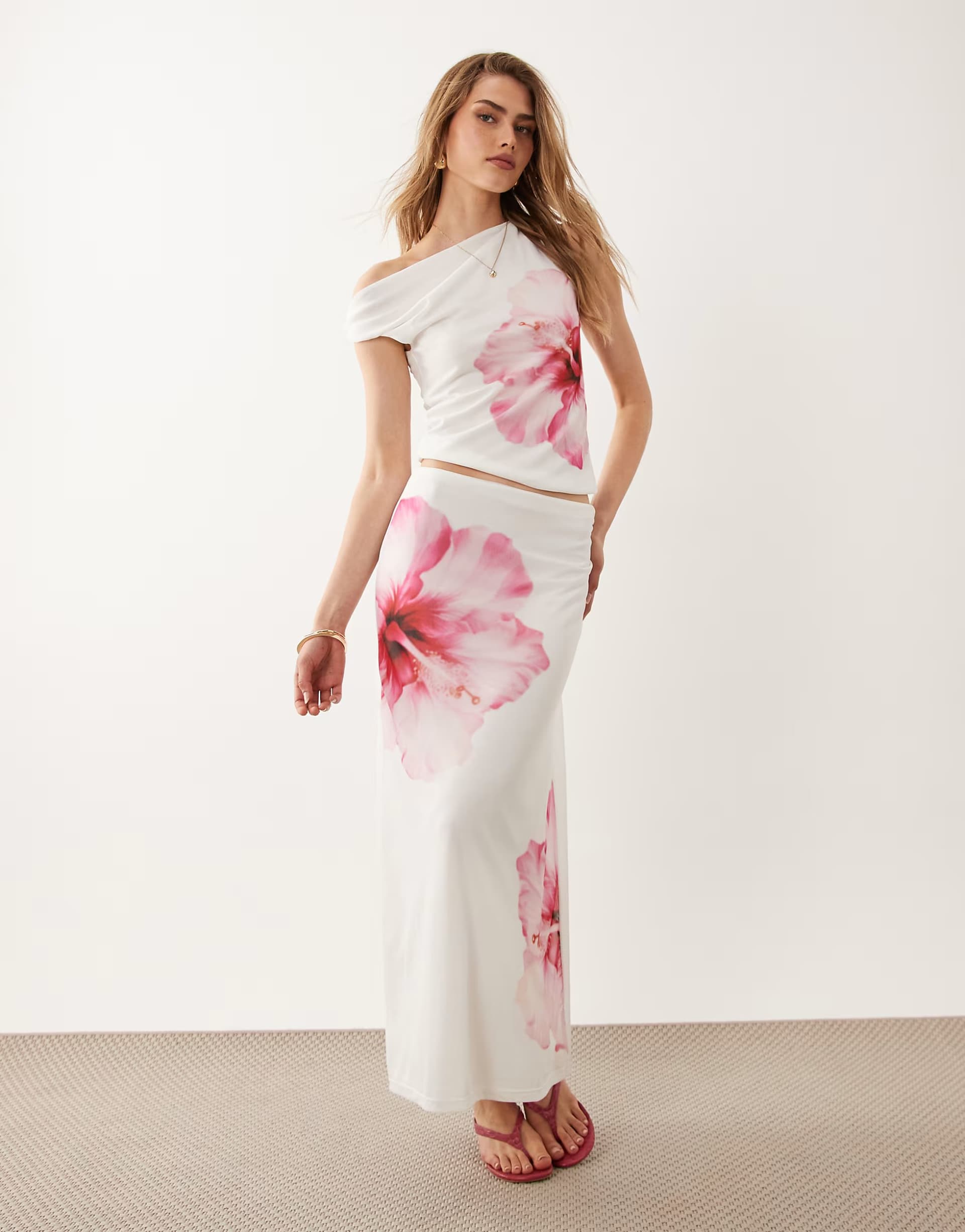 ASOS River Island mesh floral print co-ord in white