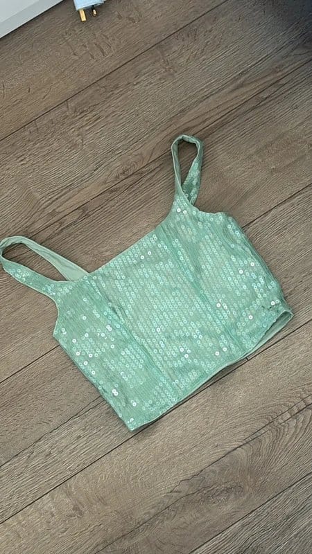 Shein Mint Sequin Embellished Zip-Up Top