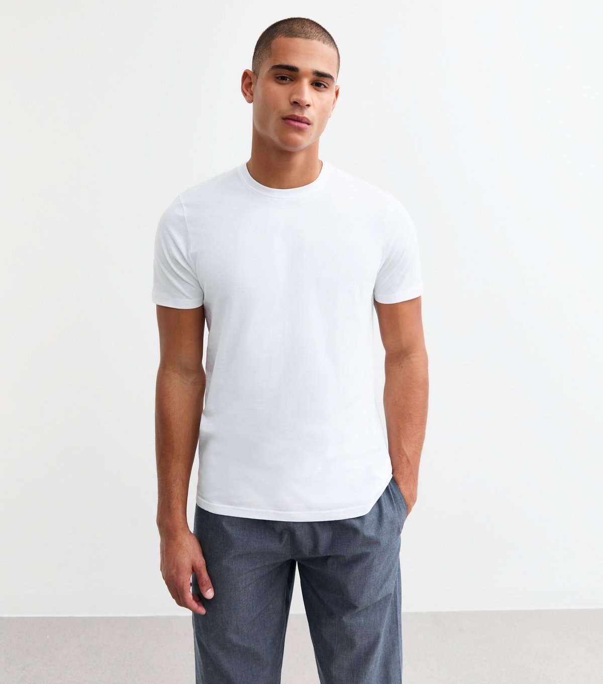 New Look Men's White Regular Long Cotton Pyjama Set New Look - 3