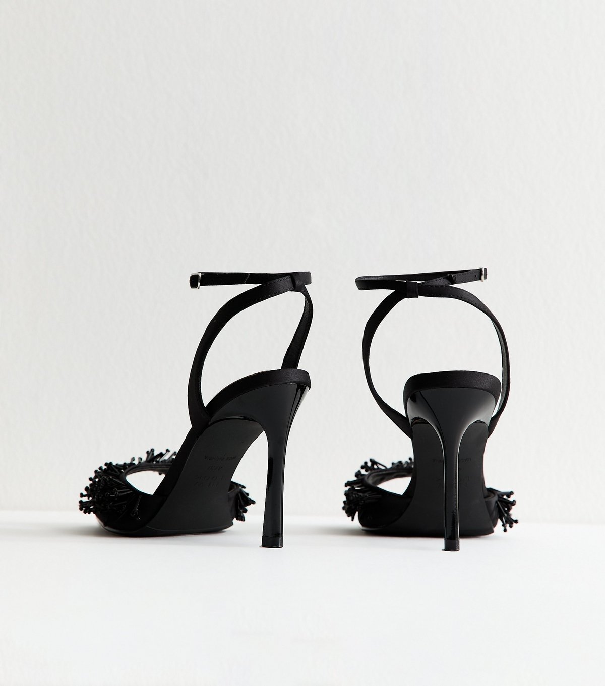 New Look Women's Black Satin Beaded Strap Stiletto Sandals Vegan New Look - 4