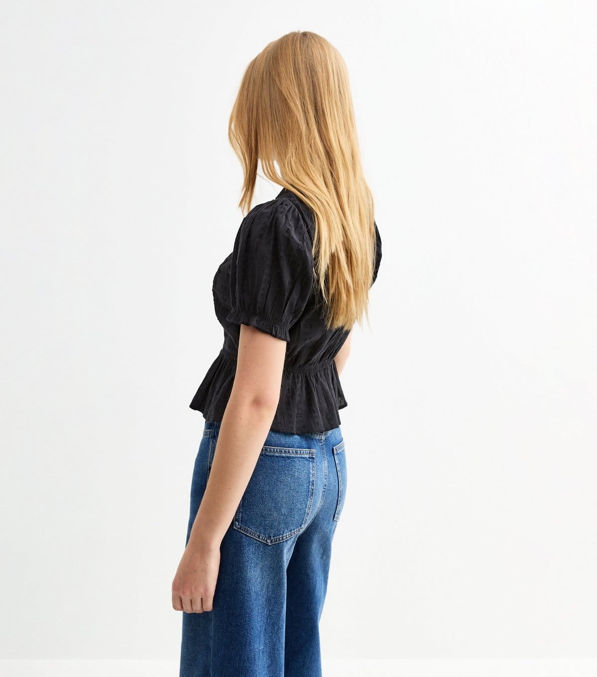 New Look Women's Black Broderie Anglaise Trim Oversized Collar Top New Look - 4